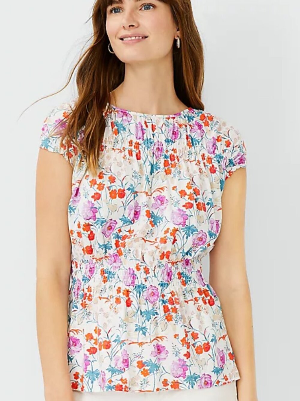 ANN TAYLOR Smocked Waist Pima Cotton Top NEW - Picture 2 of 4